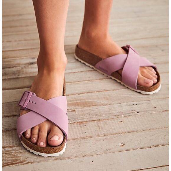 BIRKENSTOCK Siena Suede Criss Cross Sandals Orchid Nubuck Pink Purple Sz 6 - Picture 1 of 7